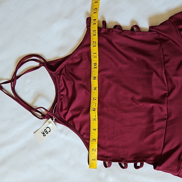 CBR Burgundy Halter Cut Out Jumpsuit Wide Straight Leg With Pockets Size Small - Picture 11 of 14